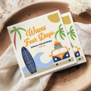 Waves Vier Tage Surf Blue 4. Geburtstag Party Serviette