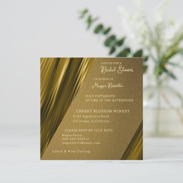 Wavey Gold Bridal Dusche Einladung (Stehend Vorderseite)