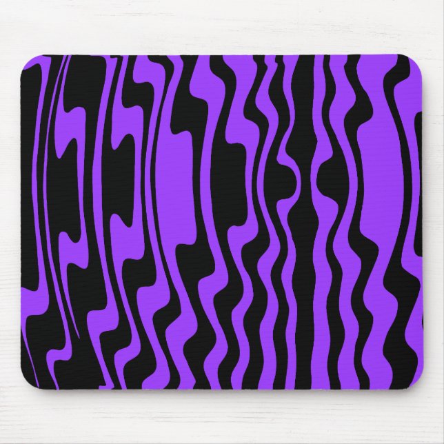Wavey Stripey - Schwarz und Lila Mousepad (Vorne)