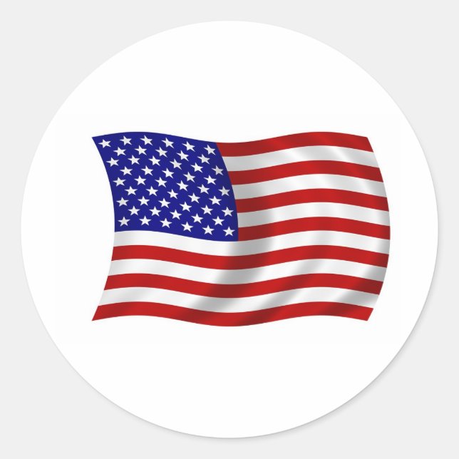 Waving American USA FLAG Runder Aufkleber (Vorderseite)