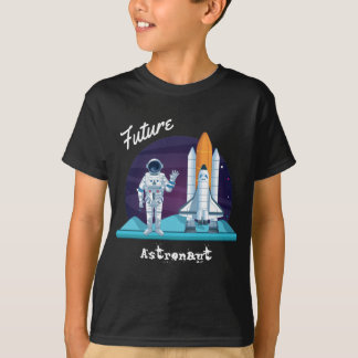 Waving Astronaut Space Shuttle Cartoon Kids T-Shirt