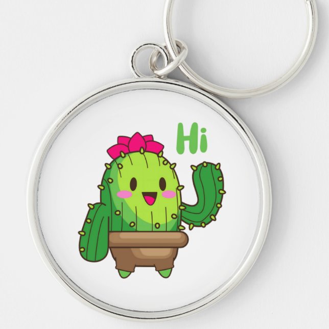 Waving Cactus Keychain – Happy Green Buddy Schlüsselanhänger (Vorne)