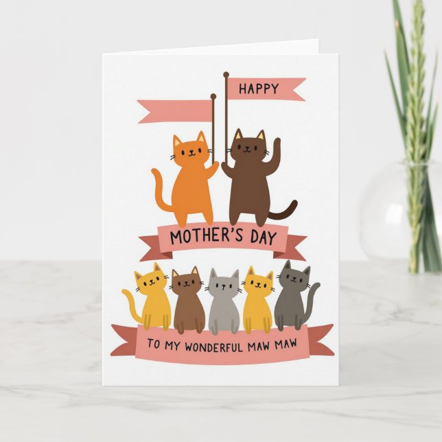 Waving Cat Muttertagskarte Karte (Vorderseite)