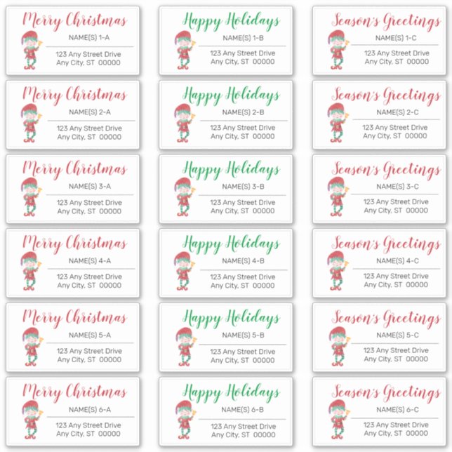 Waving Elf Weihnachtsadressen Labels (Vorderseite)