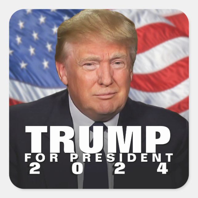 Waving Flag Donald Trump für Präsident 2024 Quadratischer Aufkleber (Vorderseite)