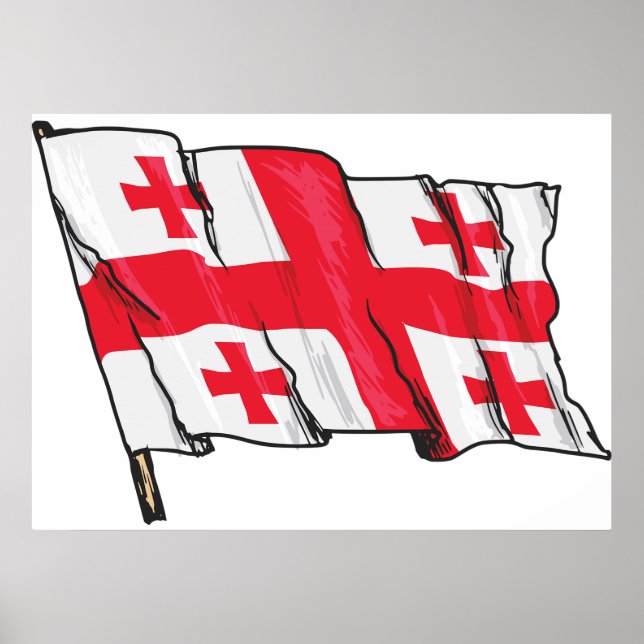 Waving Georgia Flag Red and White Five Crosses Poster (Vorne)
