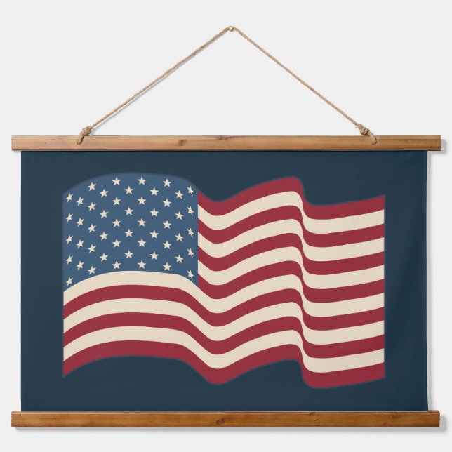 Waving Rustic American Flag Wall Art Tapestry Wandteppich Mit Holzrahmen (Vorne)