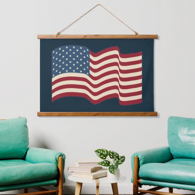 Waving Rustic American Flag Wall Art Tapestry Wandteppich Mit Holzrahmen (Wohnzimmer)