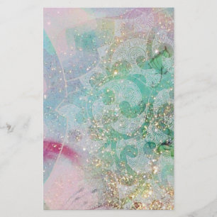 WAVS/ABSTRAKTE FLORAL-WIRBEL Gold Aquamarin Blue G Briefpapier