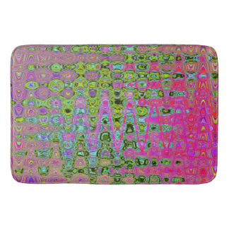 Wavy Abstract Green and Red Retro Mosaic Zigzags Badematte