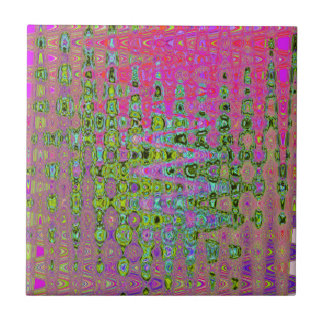 Wavy Abstract Green and Red Retro Mosaic Zigzags Fliese