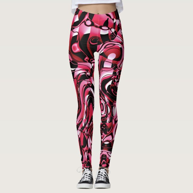 Wavy Abstrakt 270321 - 02 Rote Leggings (Vorderseite)