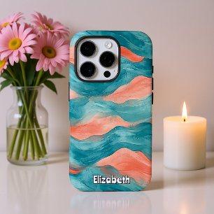 Wavy Aquamarin und Fuschia Abstrakt iPhone 16 Pro Hülle