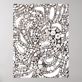 Wavy Bendy Circles Square Abstract Line Drawing Poster