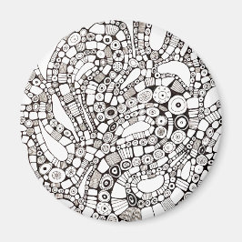 Wavy Bendy Circles Square Abstract Pen Drawing Magnet