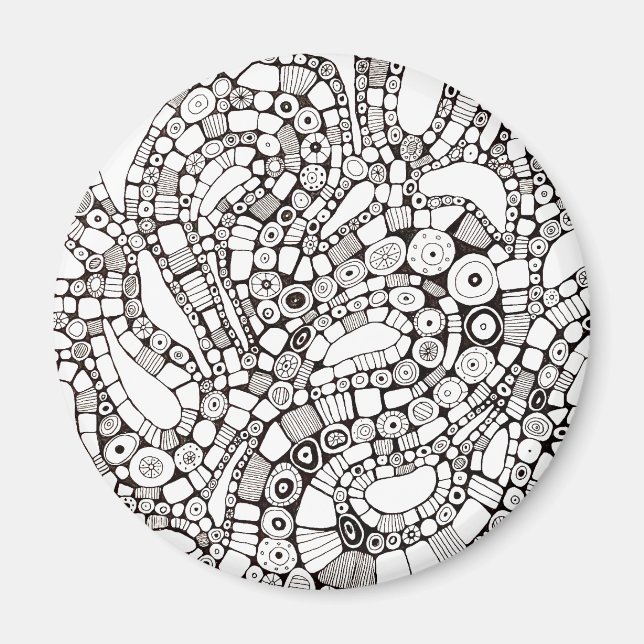 Wavy Bendy Circles Square Abstract Pen Drawing Magnet (Vorne)