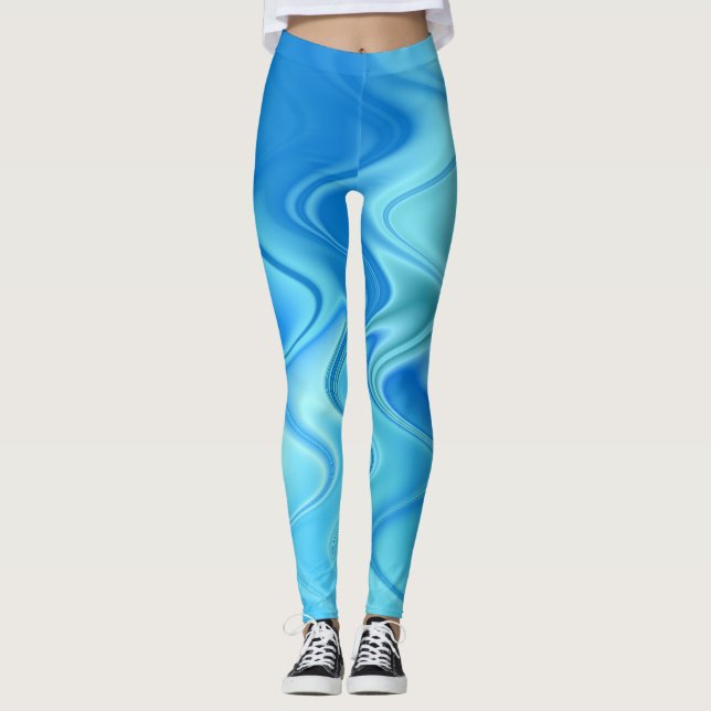 Wavy Blue Abstrakt Leggings (Vorderseite)
