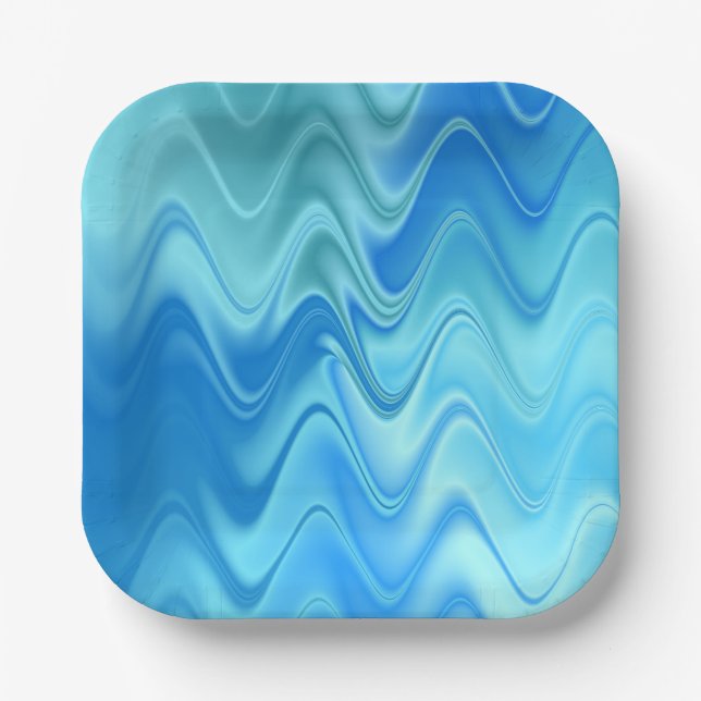 Wavy Blue Abstrakt Pappteller (Vorderseite)