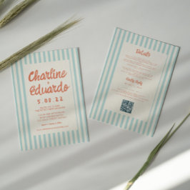 Wavy Blue and Red Handwriting Wedding QR Code Einladung