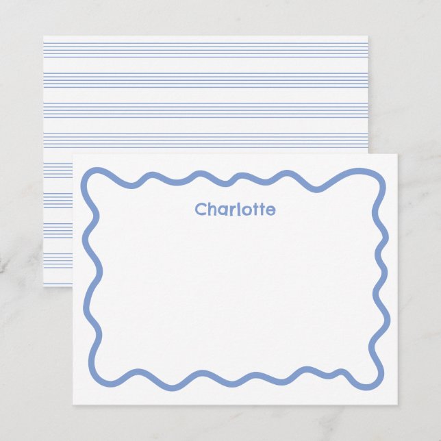 Wavy Blue Border Modern Kids Stationery Mitteilungskarte (Vorne/Hinten)