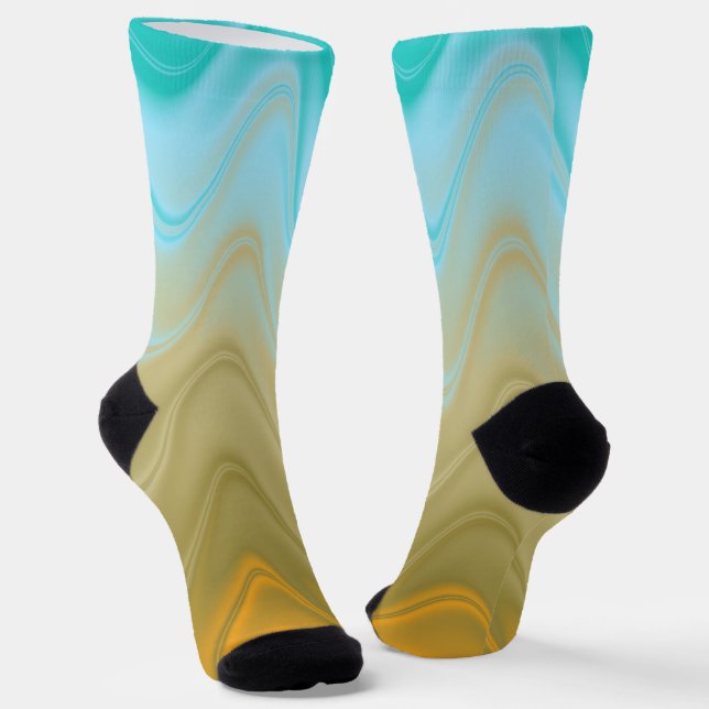 Wavy Blue Green Orange Abstract Socken (Gewinkelt)