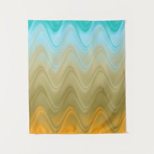 Wavy Blue Green Orange Abstrakt Wandteppich