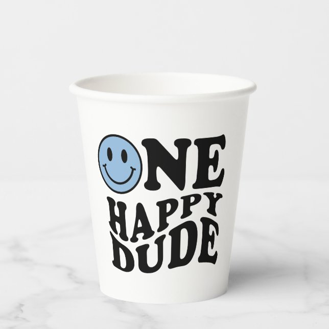 Wavy Blue Preppy Smile One Happy Typ Pappbecher (Vorderseite)