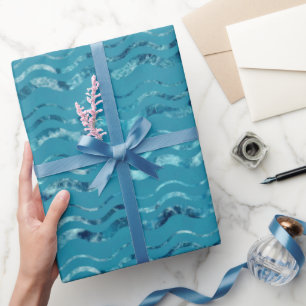 Wavy Blue Sea Pattern Geschenkpapier