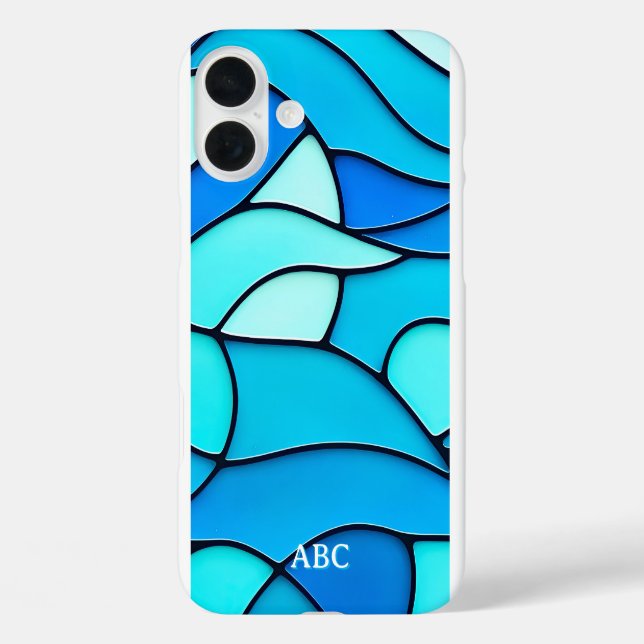 WAVY BLUE STAINED GLASS iPhone 16 PLUS HÜLLE (Rückseite)
