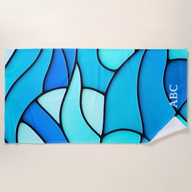 WAVY BLUE STAINED GLASS STRANDTUCH (Vorderseite)