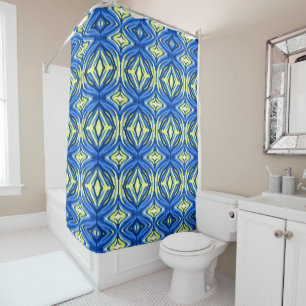Wavy Blue und Gelb Kaleidoskop Duschvorhang