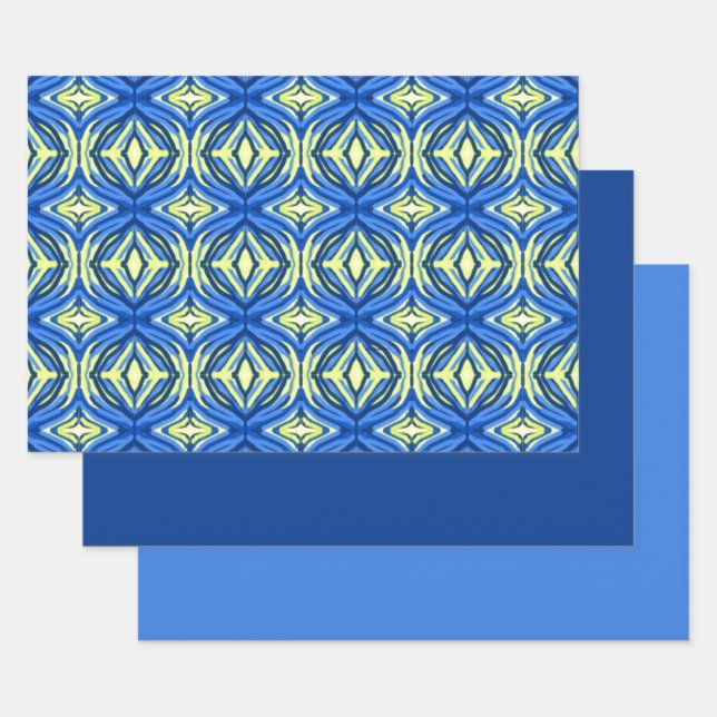Wavy Blue und Gelb Kaleidoskop Geschenkpapier Set (Set)