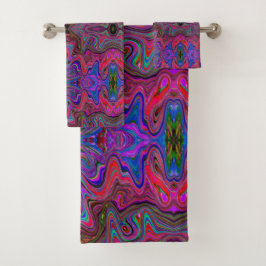 Wavy Blue und Rainbow Red Trippy Muster Badhandtuch Set