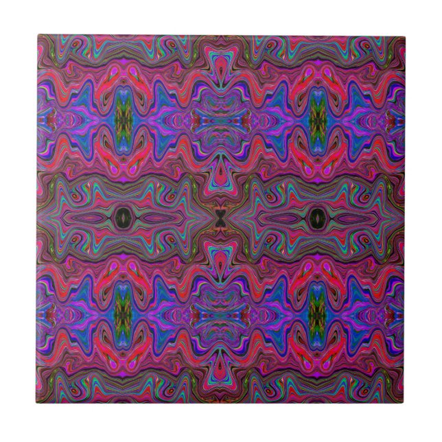 Wavy Blue und Rainbow Red Trippy Muster Fliese (Vorderseite)