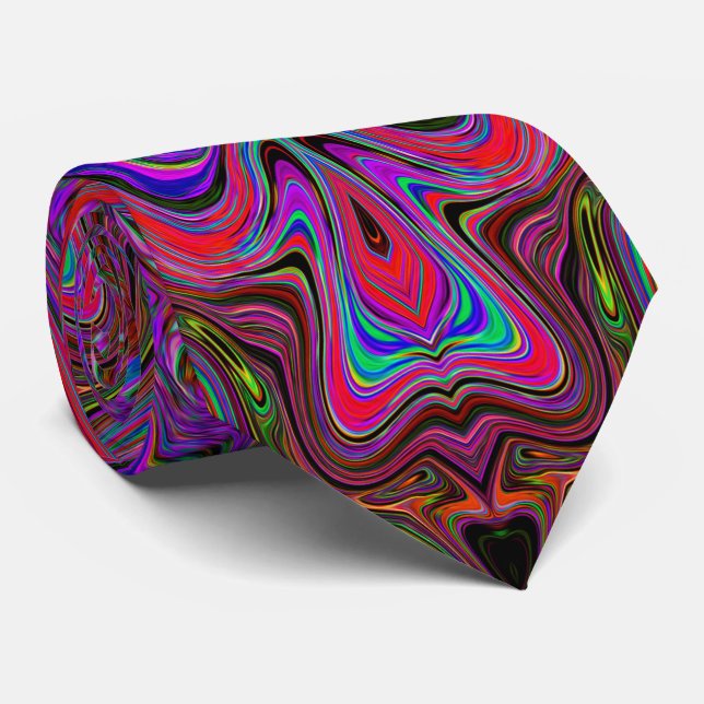 Wavy Blue und Rainbow Red Trippy Muster Krawatte (Gerollt)