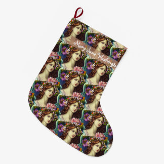 Wavy Braunhaar junge Dame Blume Glauben Brauch Großer Weihnachtsstrumpf