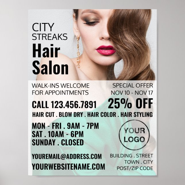 Wavy Brown Hair, Haarburke, Haarsalon Advert Poster (Vorne)