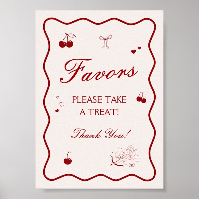 Wavy Burgundy Cherry Bridal Shower Favor Poster (Vorne)