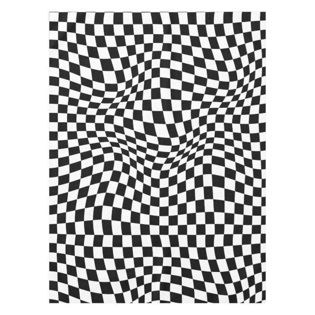 Wavy Checked Schwarz-weiß Checkerboard Tischdecke (Vorderseite)