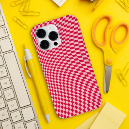 Wavy Checkered Crimson Cherry Warped Ästhetik Case-Mate iPhone 14 Pro Max Hülle