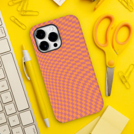Wavy Checkered Orange Blush Matte Warped Ästhetik Case-Mate iPhone 14 Pro Max Hülle