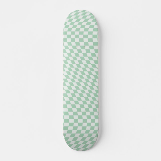 Wavy Checkered Pastel Green Checkerboard Pattern Skateboard (Vorne)