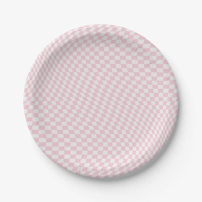 Wavy Checkered Pastell Pink Checkerboard Muster Pappteller (Vorderseite)