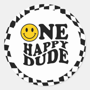 Wavy Checkered Preppy Lächeln Ein Happy Typ Runder Aufkleber