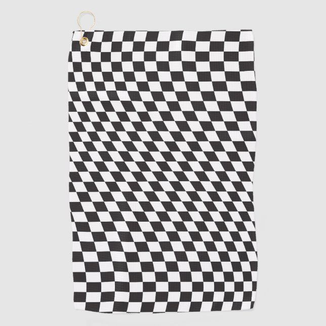 Wavy Checkered Schwarz-weiß Checkerboard Muster Golfhandtuch (Vorderseite)