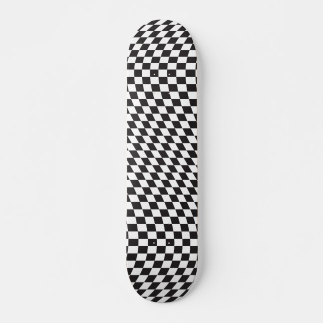 Wavy Checkered Schwarz-weiß Checkerboard Muster Skateboard (Vorne)