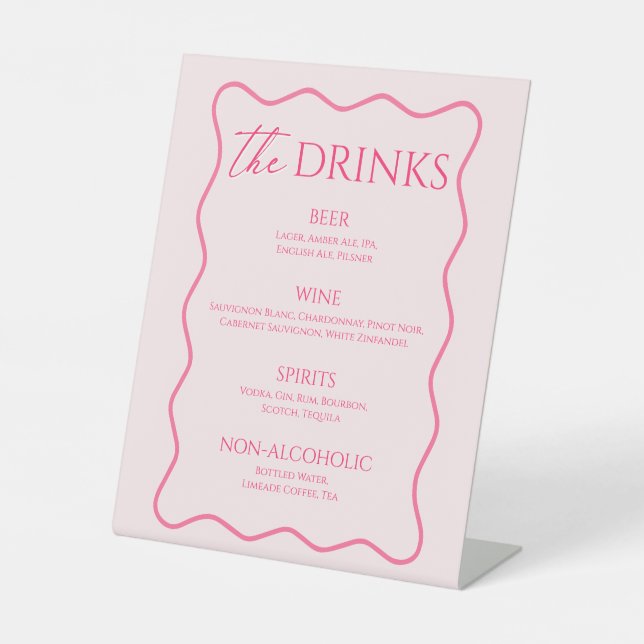 Wavy Colorful Pink Drink Menu Bar Pedestal Schild (Vorderseite)