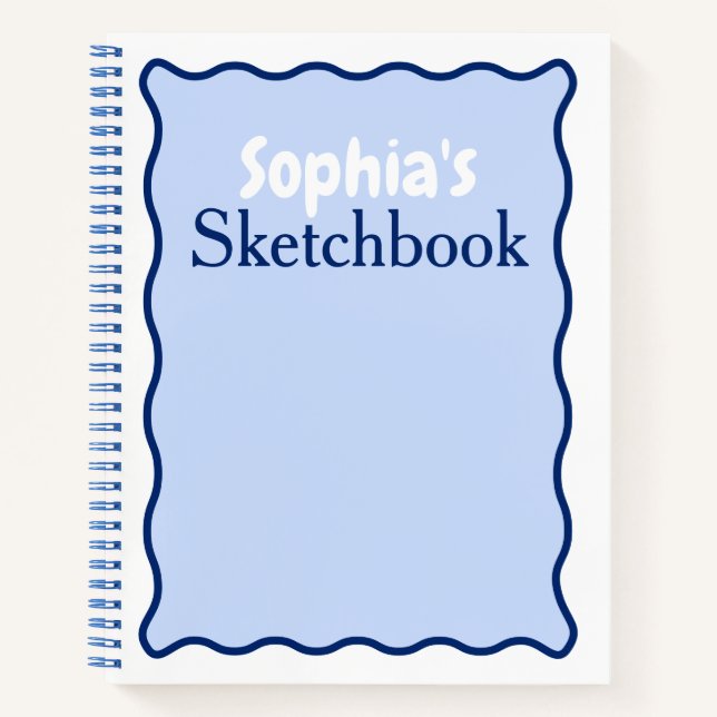 Wavy Curve Modern Personalisiert Name Sketchbook Notizbuch (Vorderseite)