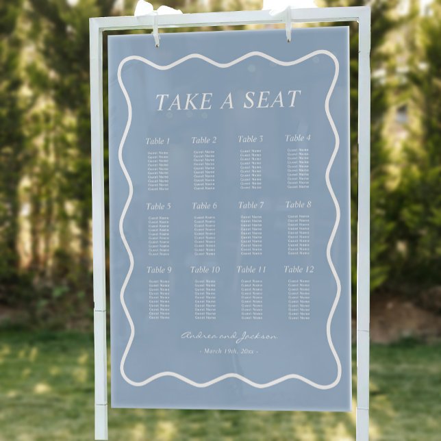 Wavy Dusty Blue Acrylic Wedding Seating Chart Acrylschild (Von Creator hochgeladen)