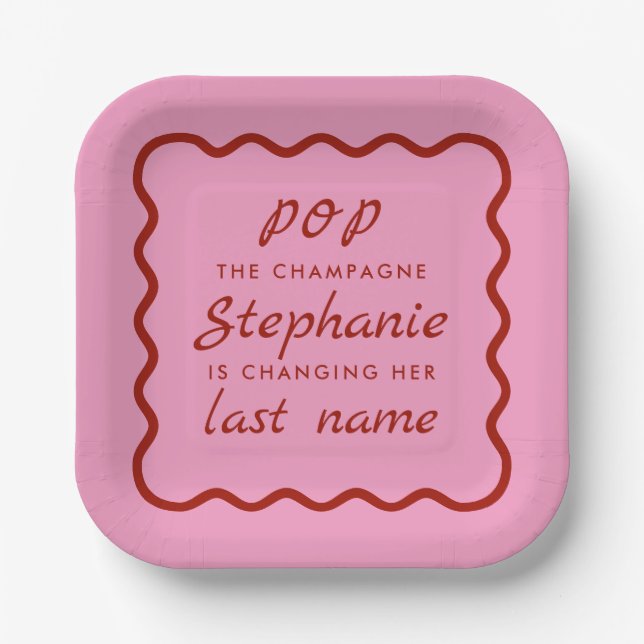 Wavy Edge Pink und Rot Pop Champagne Bridal Pappteller (Vorderseite)